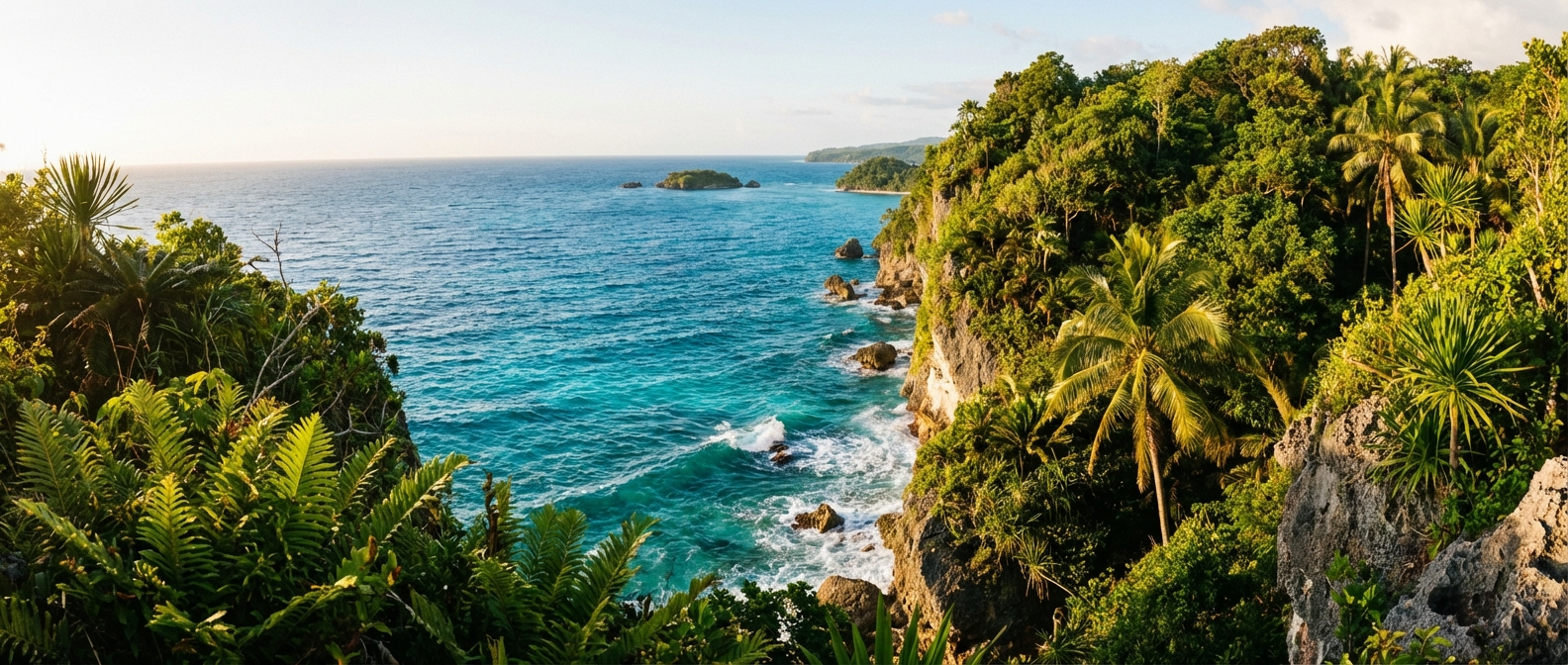 Dramatic limestone cliff viewpoint overlooking the turquoise Bohol Sea from Siquijor Island