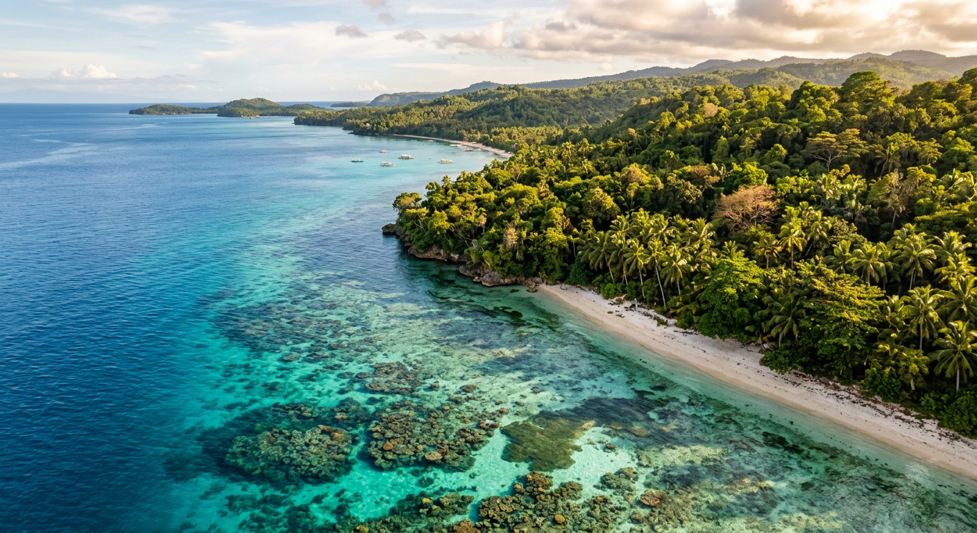 Siquijor Island coastline with pristine turquoise waters and lush tropical vegetation showing the natural environment the ecological fee protects