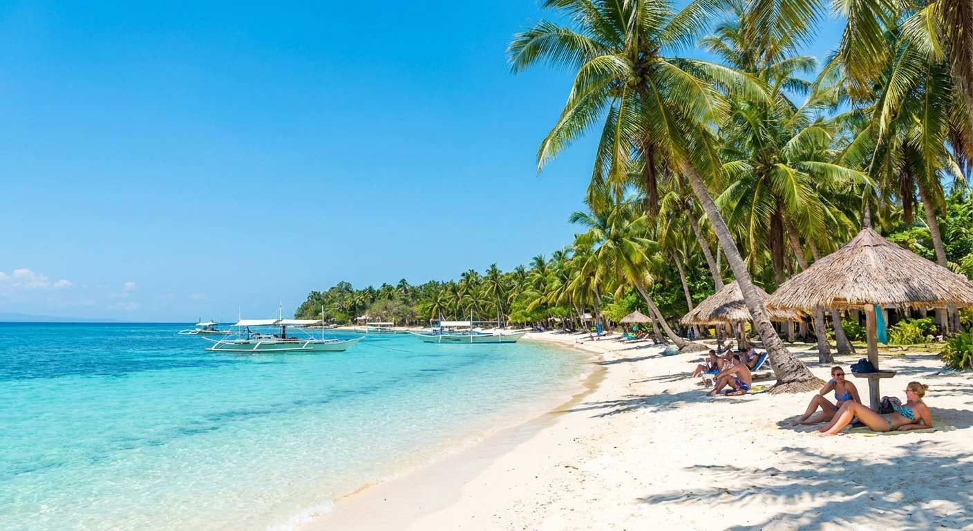 Crystal clear waters and white sand beach in Siquijor Island during March peak season