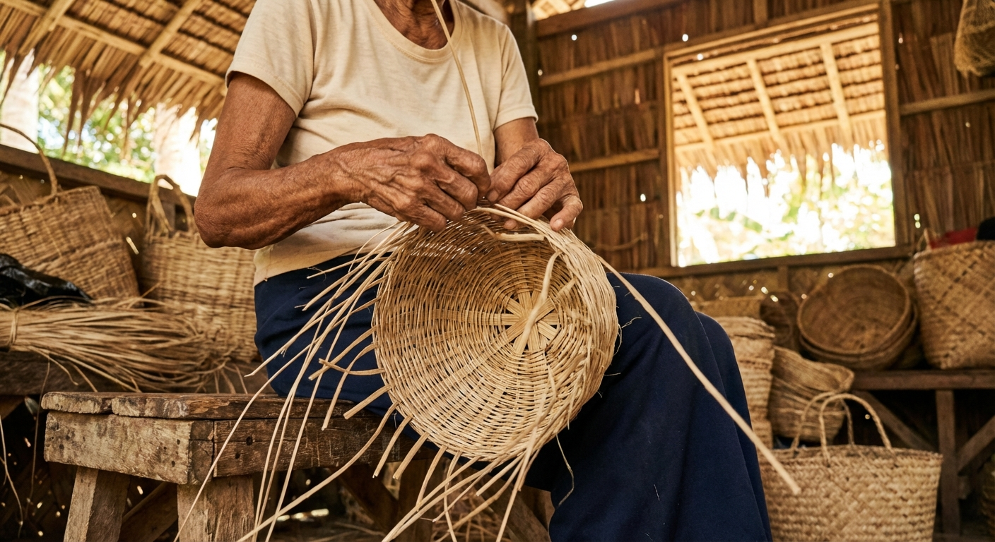 Traditional handwoven basket made from natural fibers in Siquijor Island Philippines